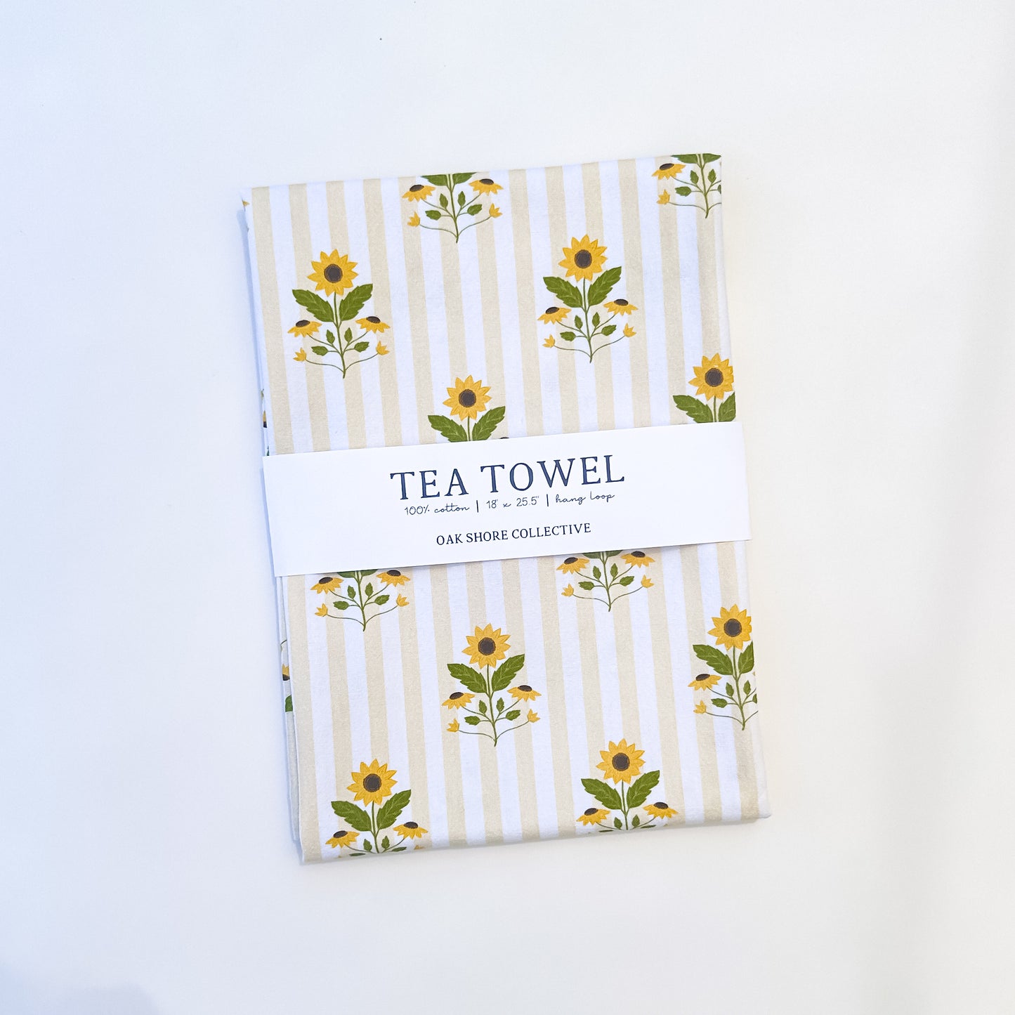 Sun Flowers and Butter Yellow Stripes | Tea Towel