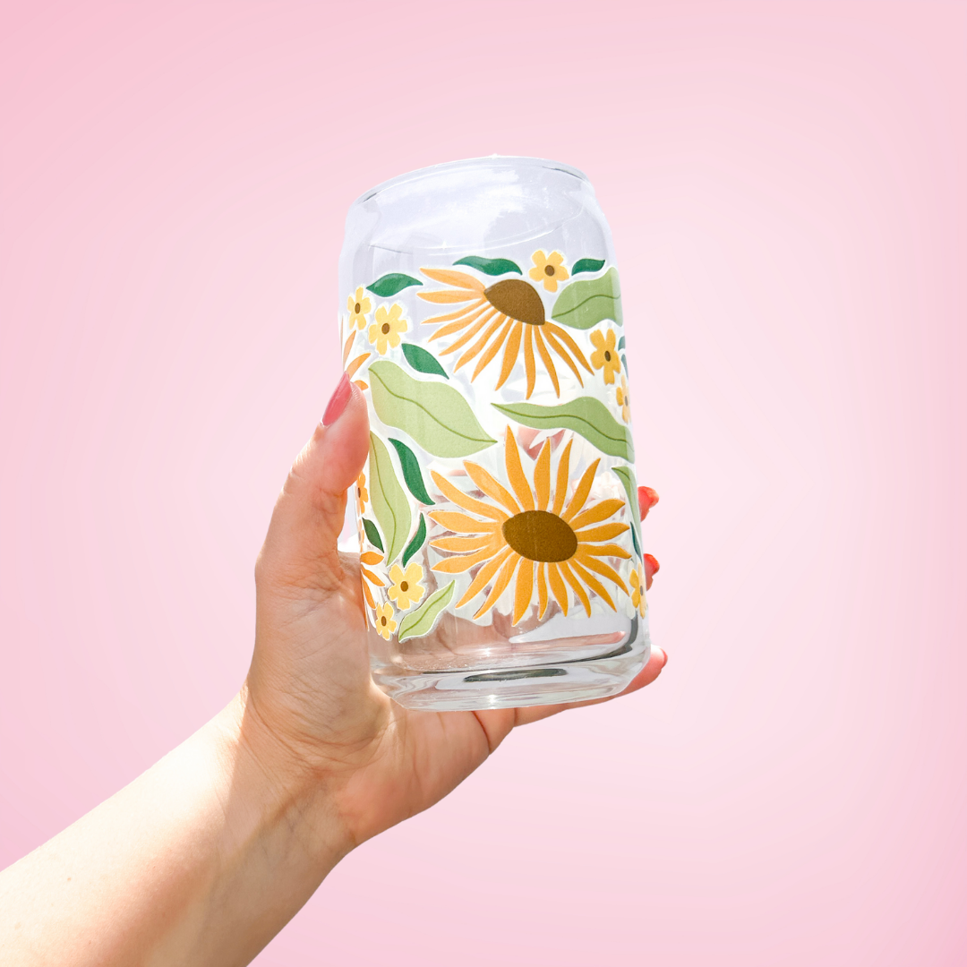 Golden Sunflower | Glass Tumbler