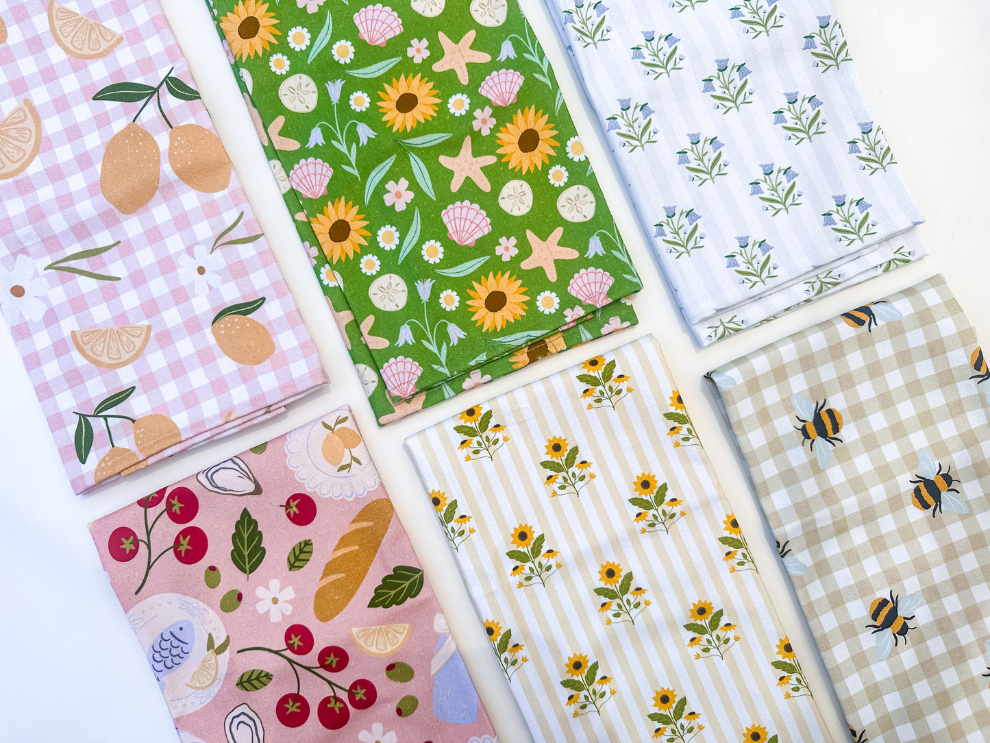 Sun Flowers and Butter Yellow Stripes | Tea Towel