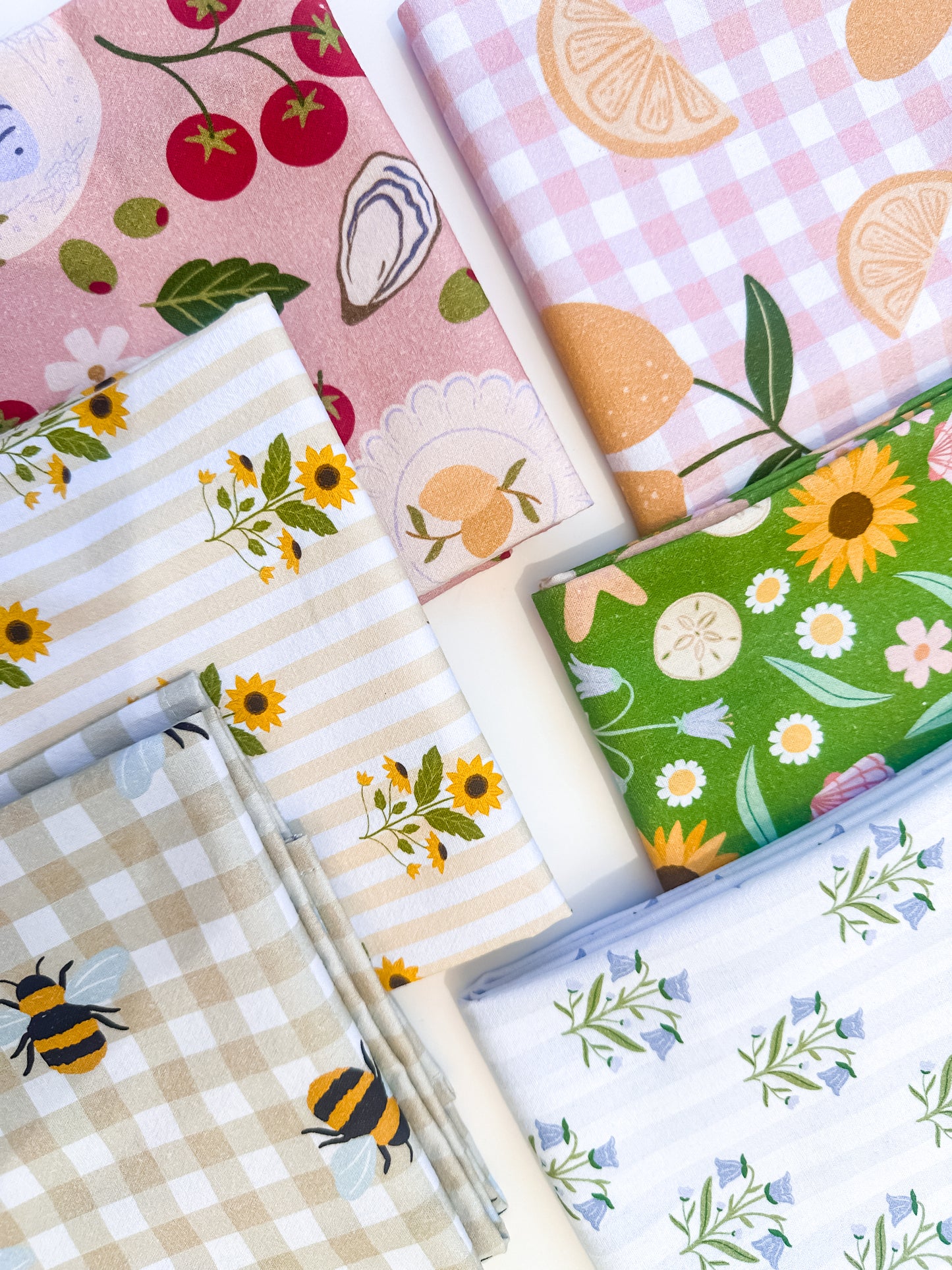 Sun Flowers and Butter Yellow Stripes | Tea Towel