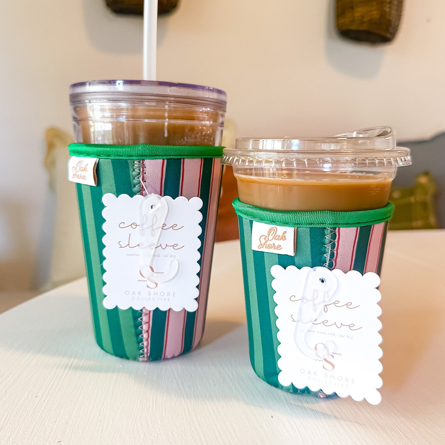 Green Holiday Stripes | Reusable Coffee Sleeve