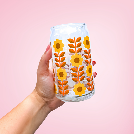 Vintage Sunflower | Clear Glass Can