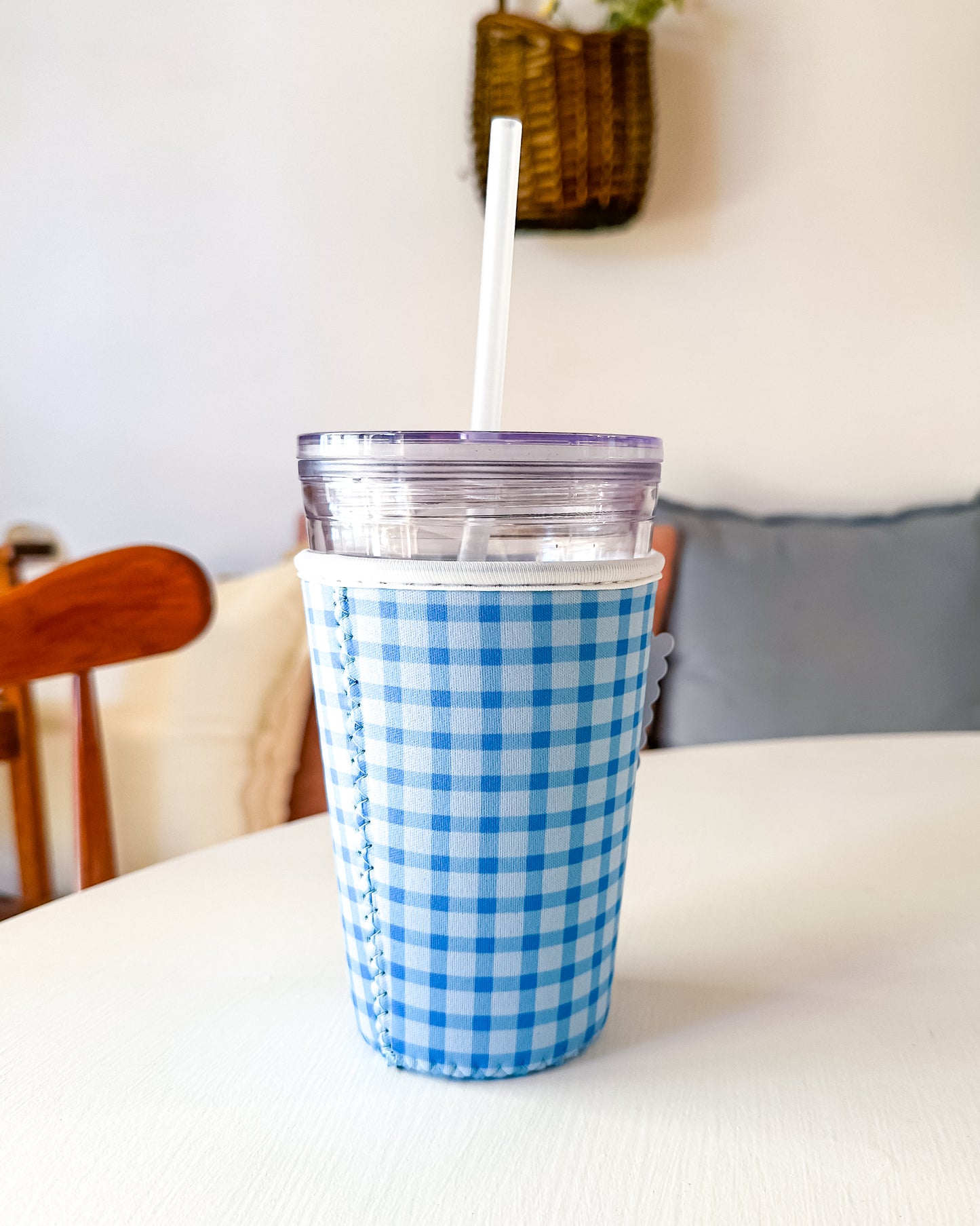 Blue Gingham | Reusable Coffee Sleeve