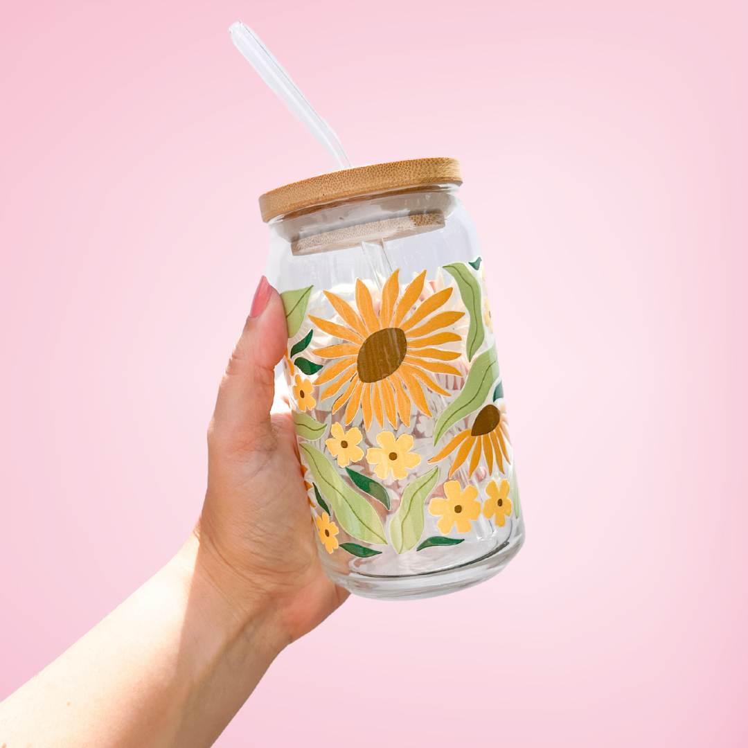 Golden Sunflower | Glass Tumbler