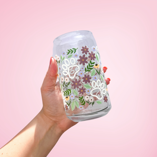 Petals and Paws | Clear Glass Can