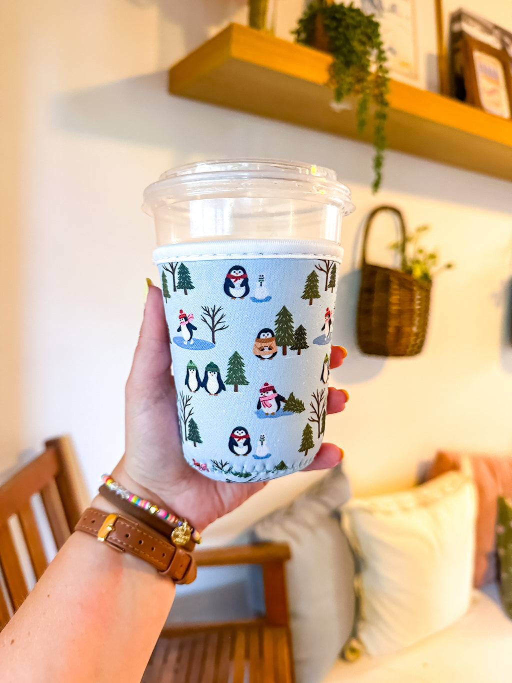 Holiday Penguins Reusable Coffee Sleeve