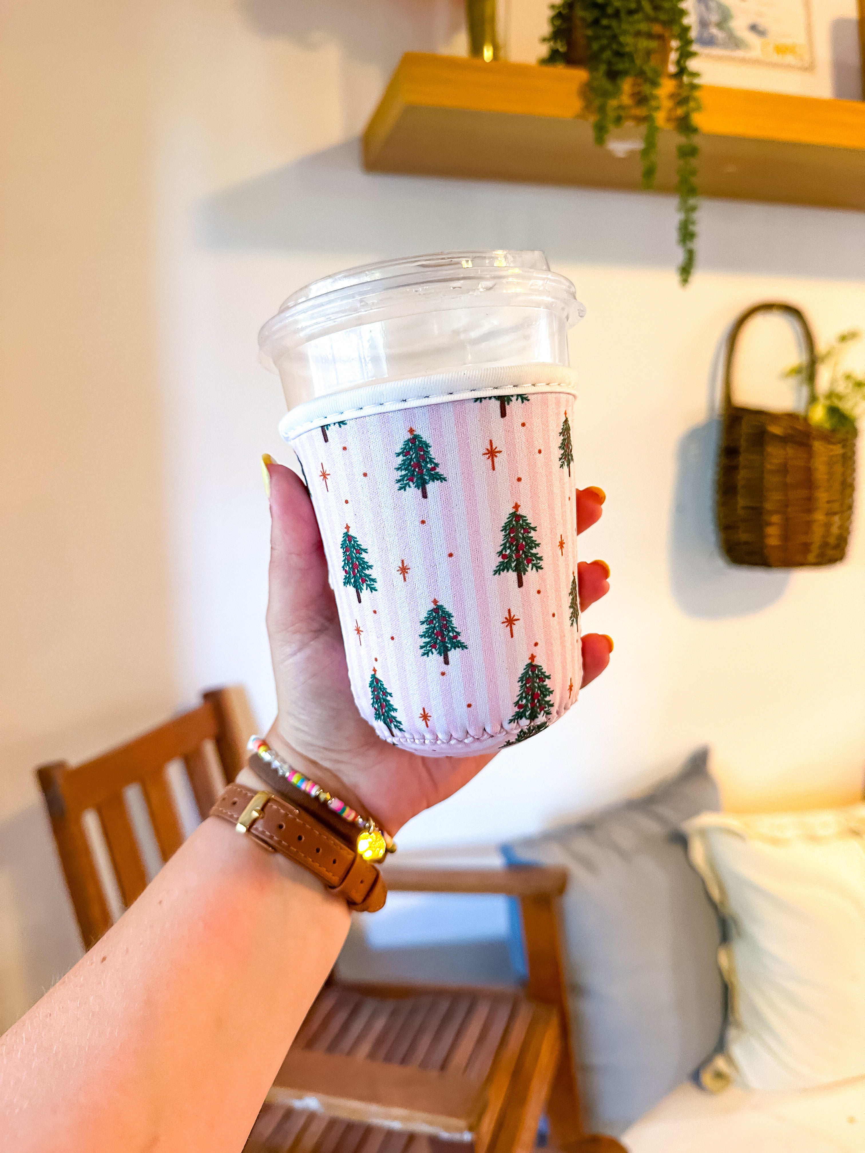 Vintage Christmas Stripes Reusable Coffee Sleeve