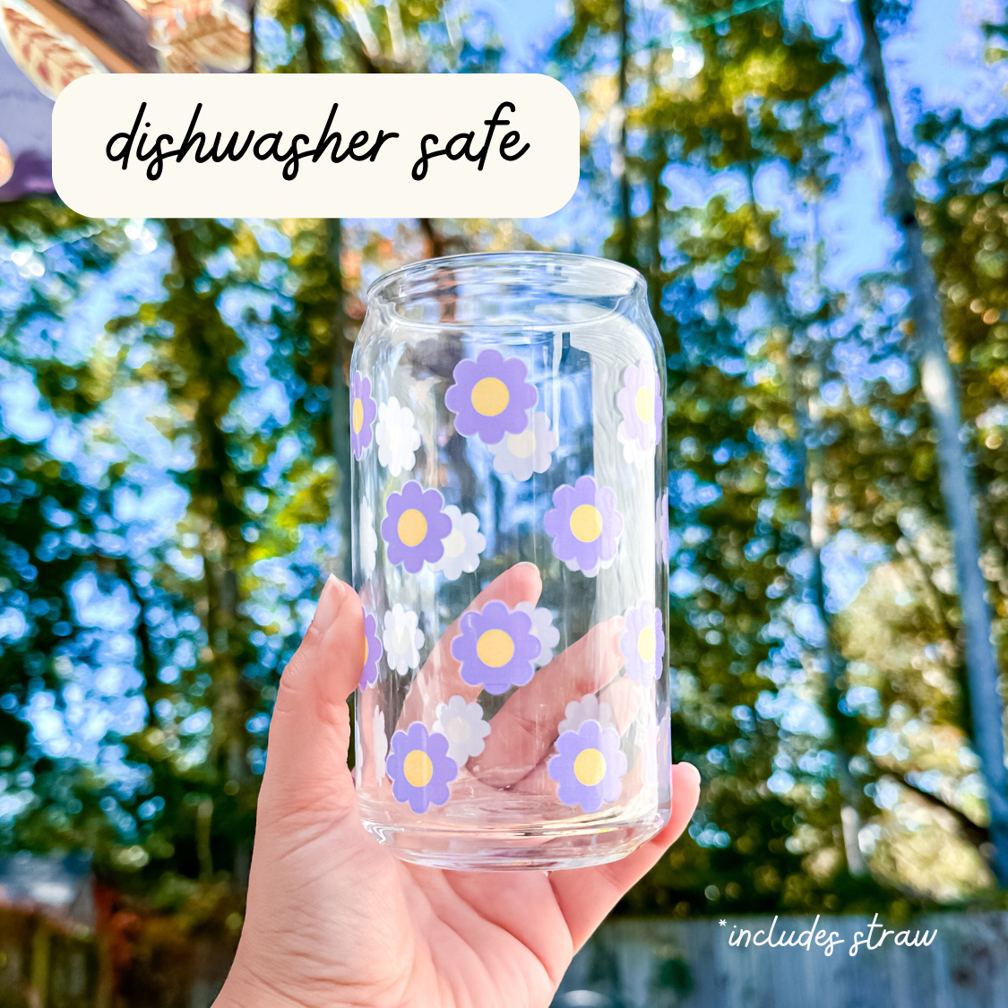 Purple Daisies | Clear Glass Can