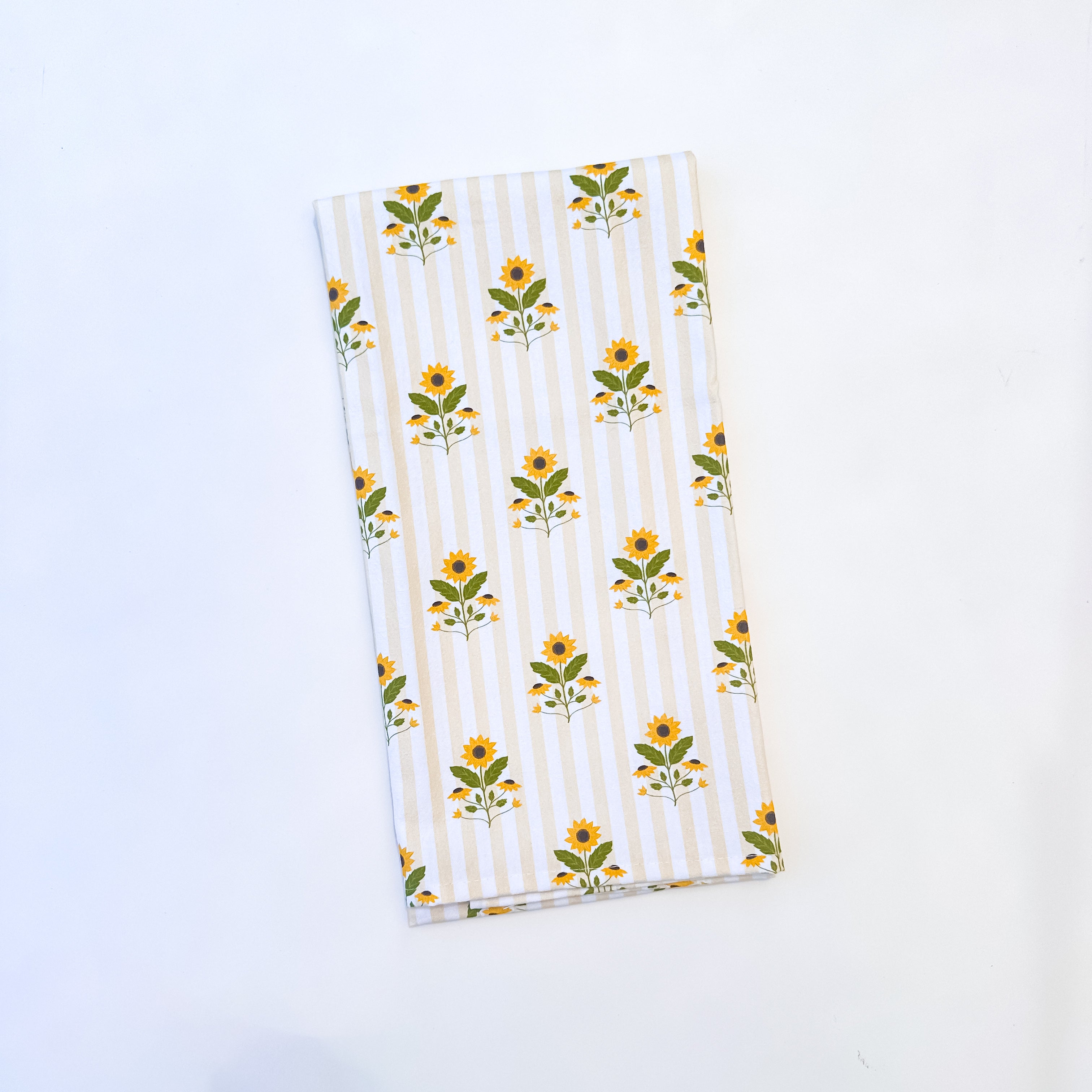 Sun Flowers and Butter Yellow Stripes | Tea Towel