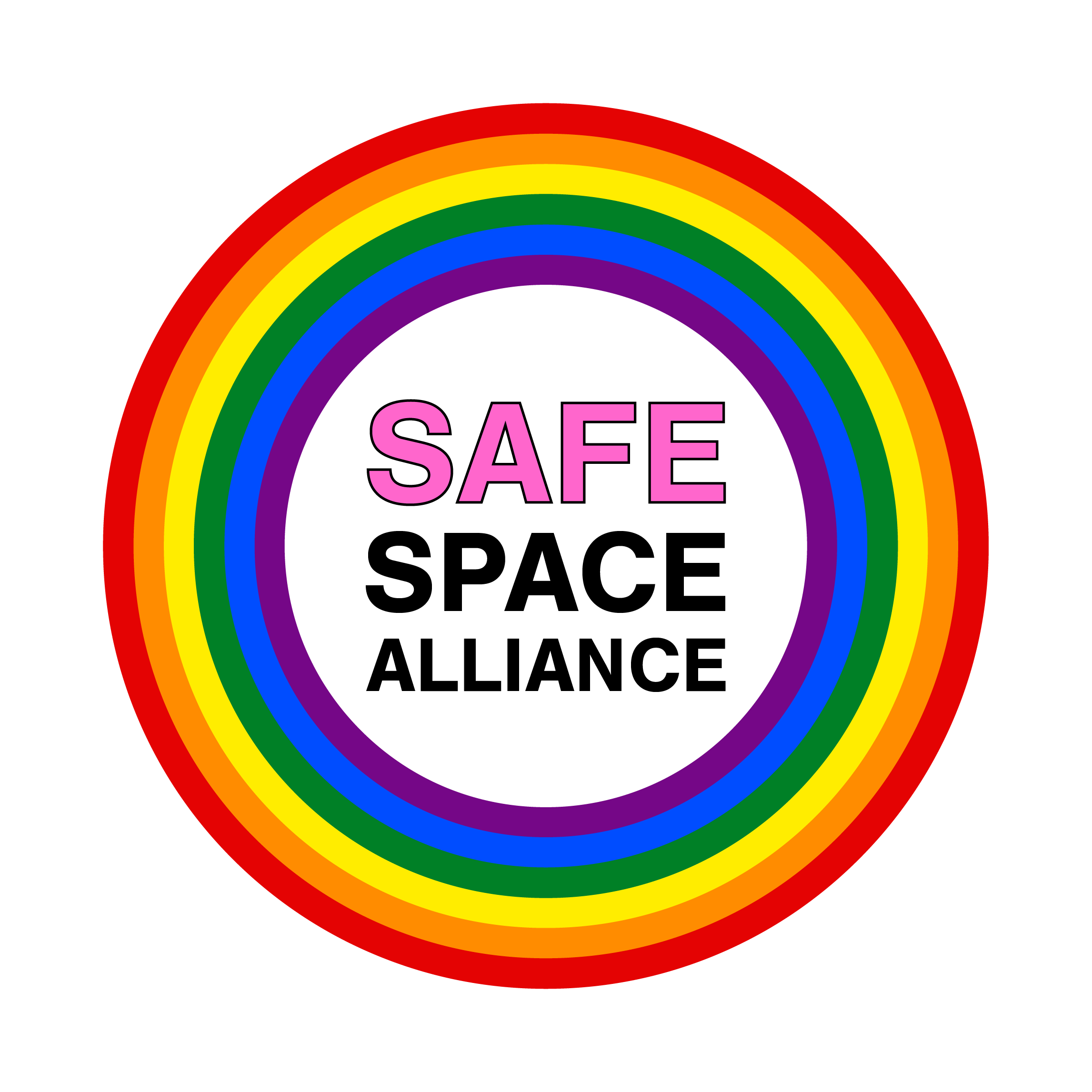 Rainbow circle with 'SAFE SPACE ALLIANCE' text on a white background