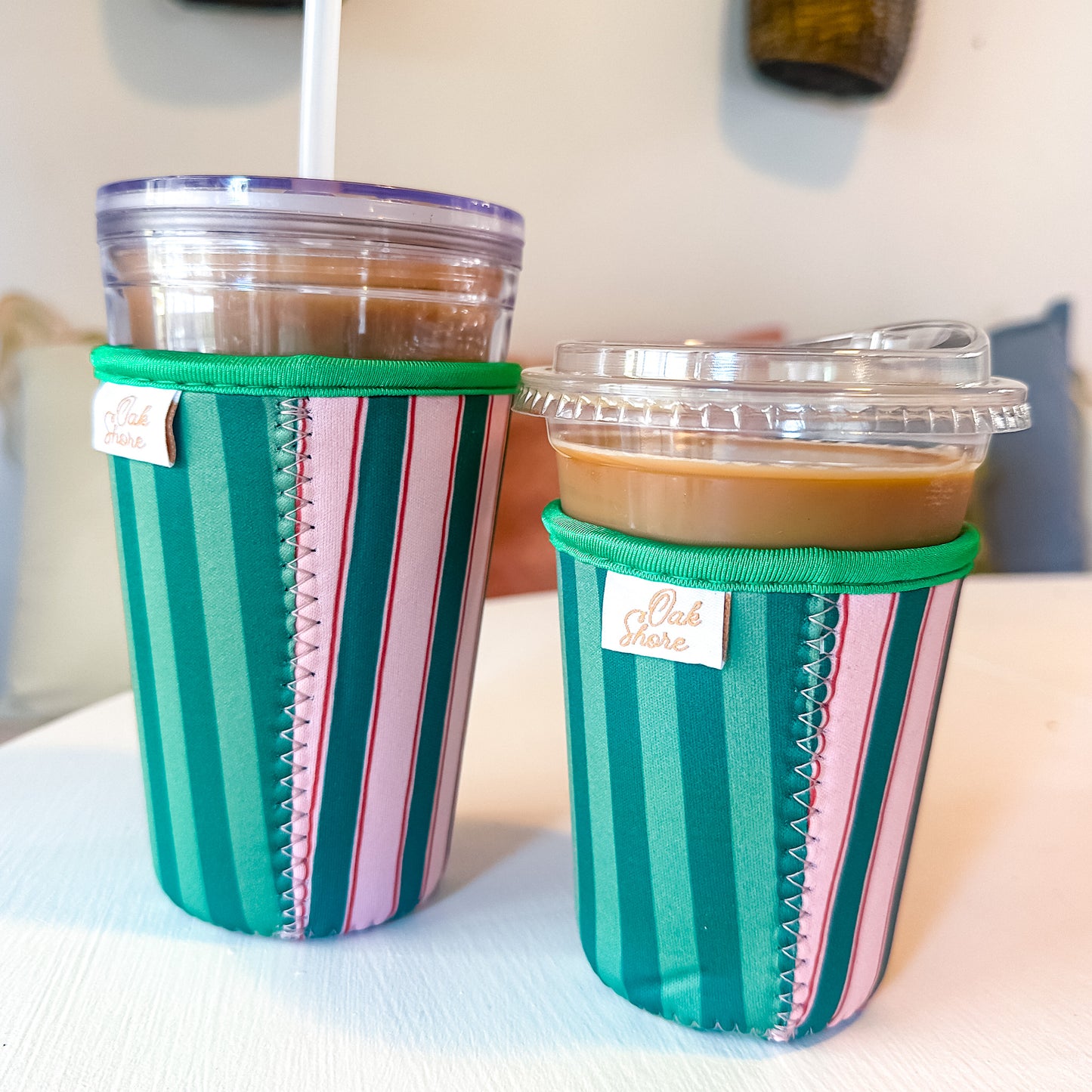 Green Holiday Stripes | Reusable Coffee Sleeve