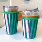 Green Holiday Stripes | Reusable Coffee Sleeve