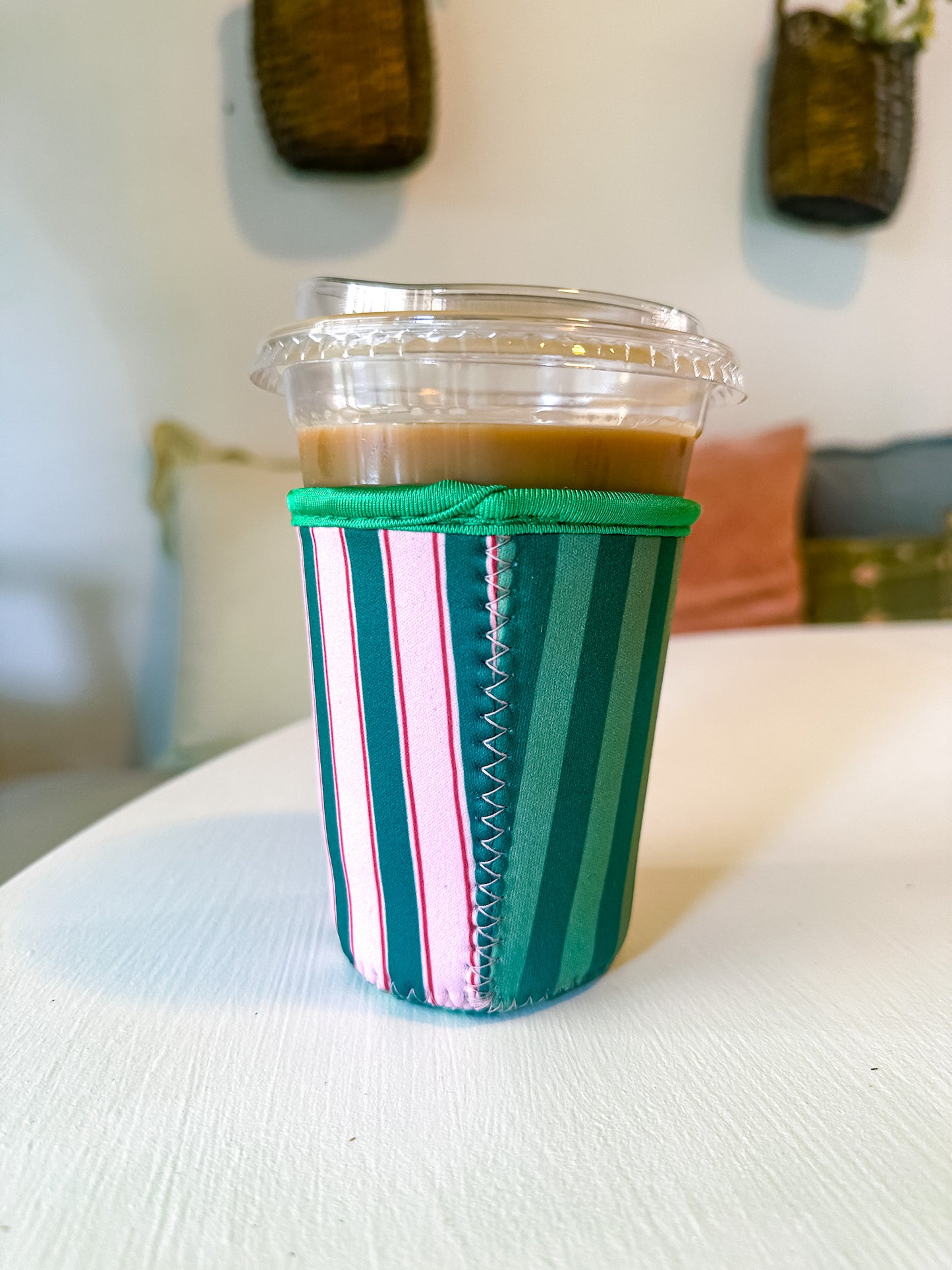 Green Holiday Stripes | Reusable Coffee Sleeve