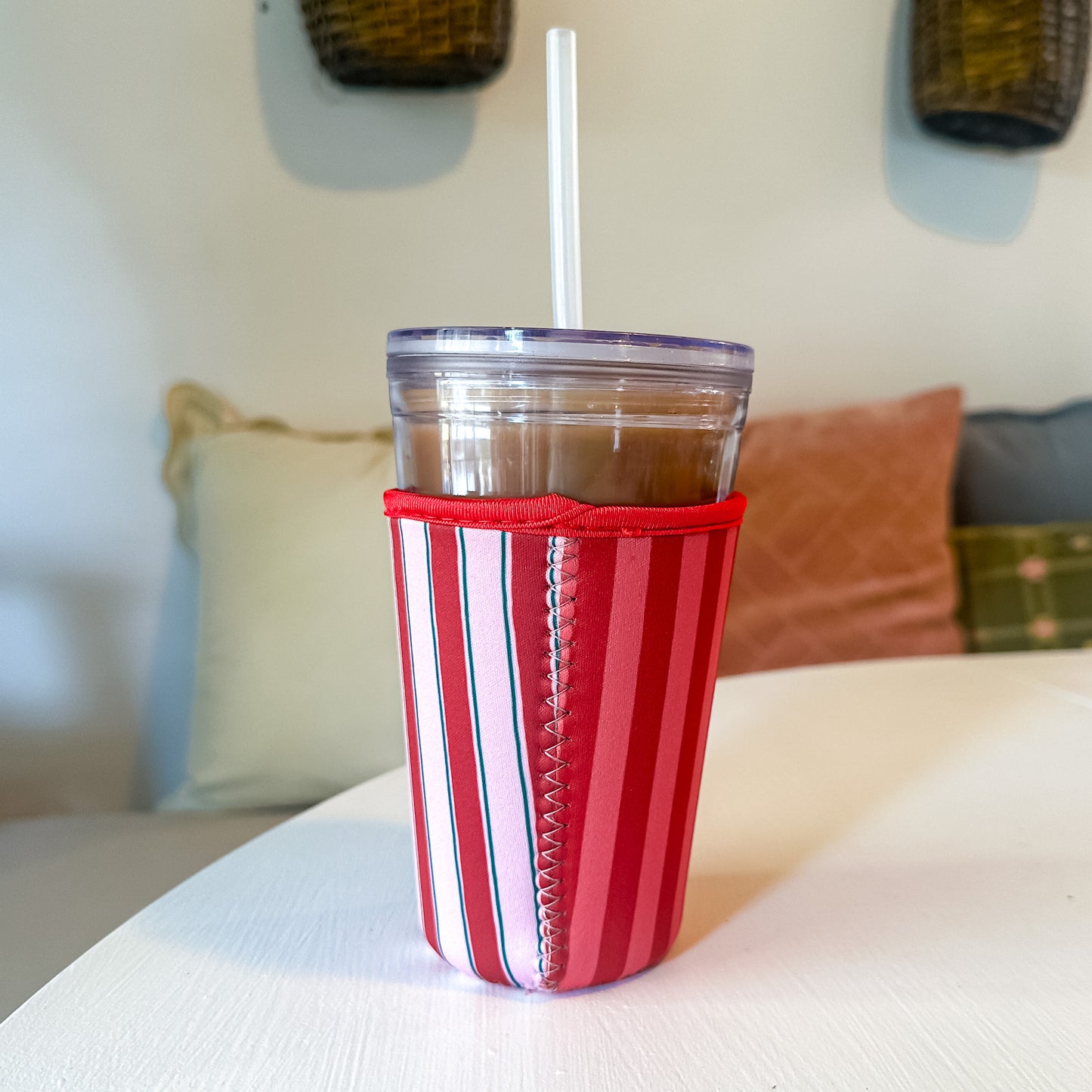 Red Holiday Stripes | Reusable Coffee Sleeve