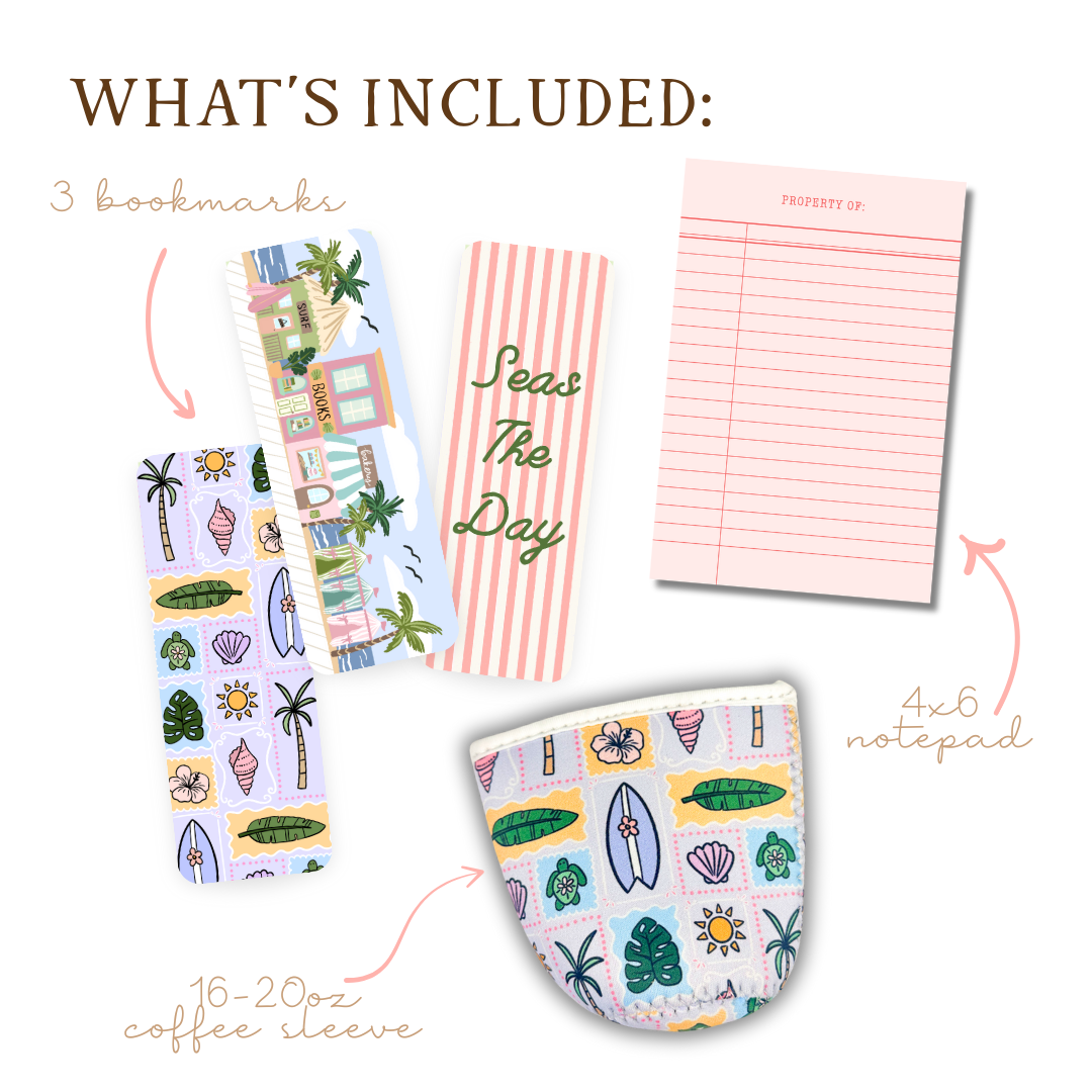 Beach Read Gift Set | Notepad, Bookmarks, & Coffee Sleeve